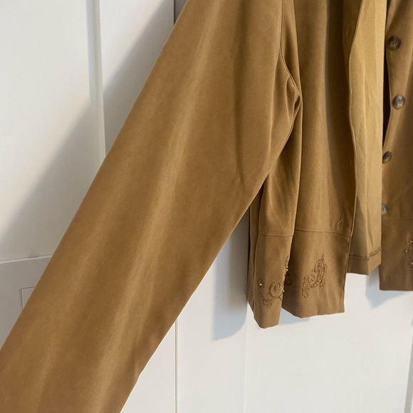 Koret Petite Toffee Camel Blazer Fall Beaded Embroidery Light Jacket Size Large - Picture 5 of 13